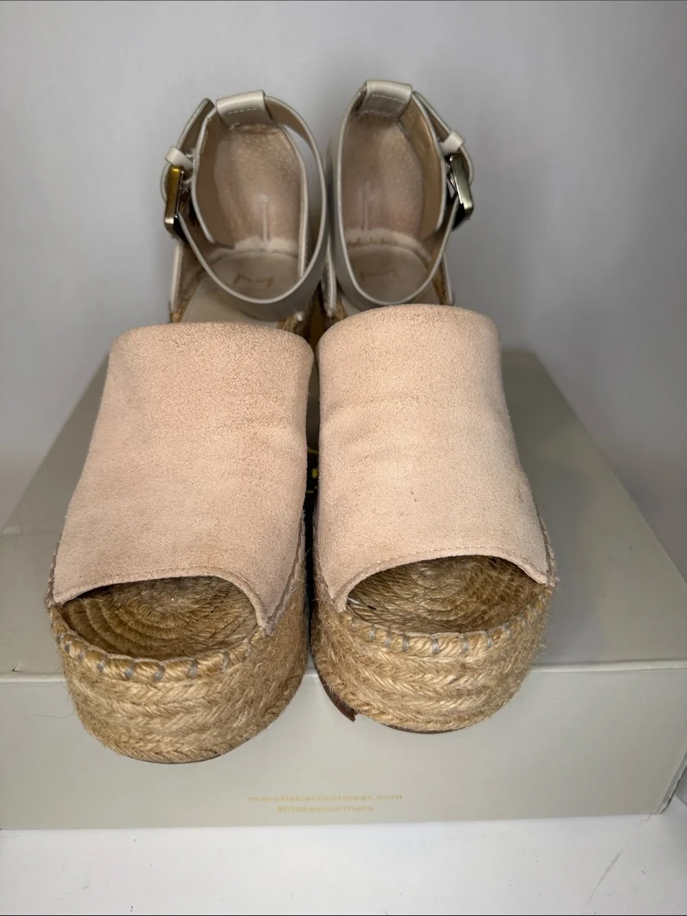 Marc Fisher Blush Suede Espadrille Wedge Sandals with Ankle Strap